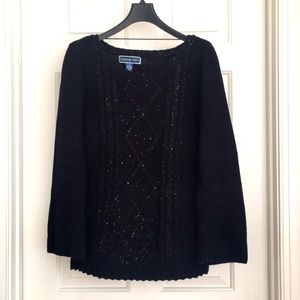Karen Scott Sweater Top Size Small Black Sequins Long Sleeves